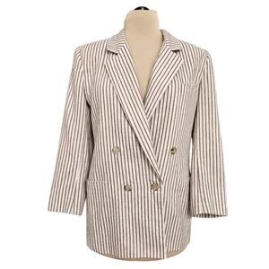Saville Striped Longline Double Breasted Lined Pocket Career Blazer Suit Jacket